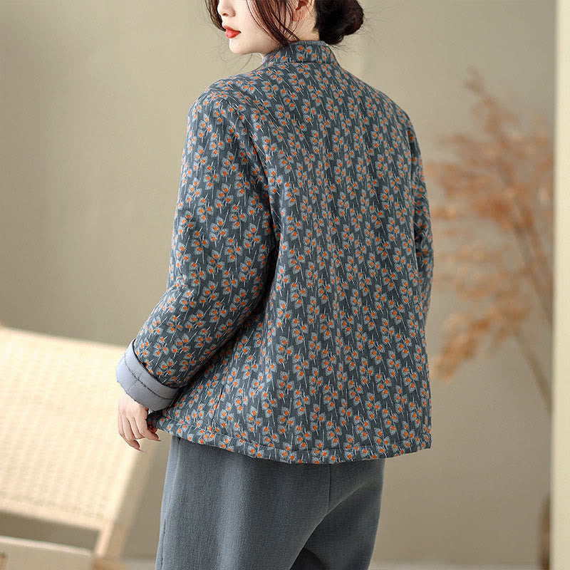 Buddha Stones Winter Frog-button Floral Long Sleeve Women's Thickened Cotton Jacket With Pockets - image 2