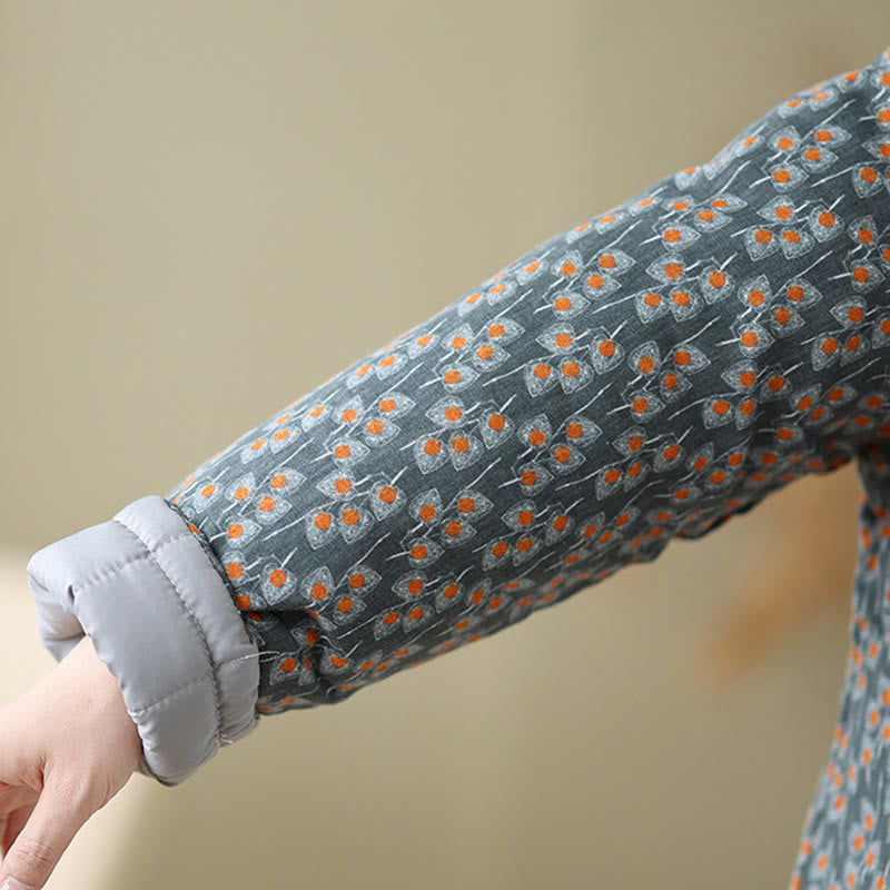 Buddha Stones Winter Frog-button Floral Long Sleeve Women's Thickened Cotton Jacket With Pockets - image 7