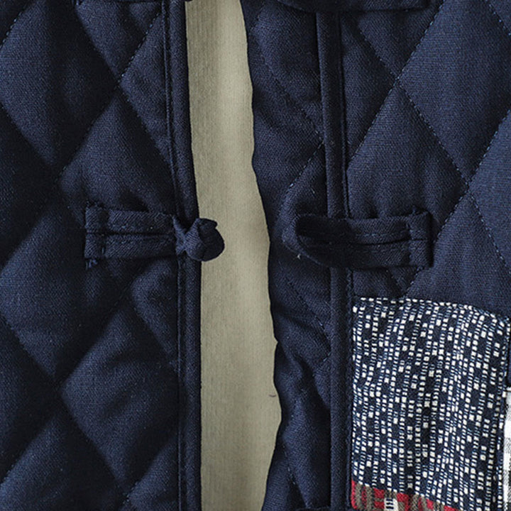 Buddha Stones Ethnic Frog-button Patchwork Women's Thickened Cotton Long Sleeve Jacket With Pockets - image 2