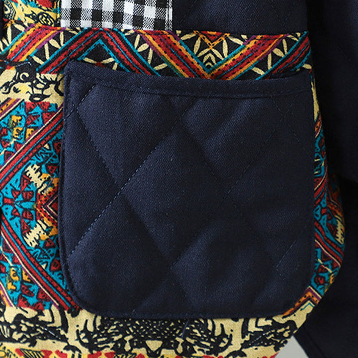 Buddha Stones Ethnic Frog-button Patchwork Women's Thickened Cotton Long Sleeve Jacket With Pockets - image 11