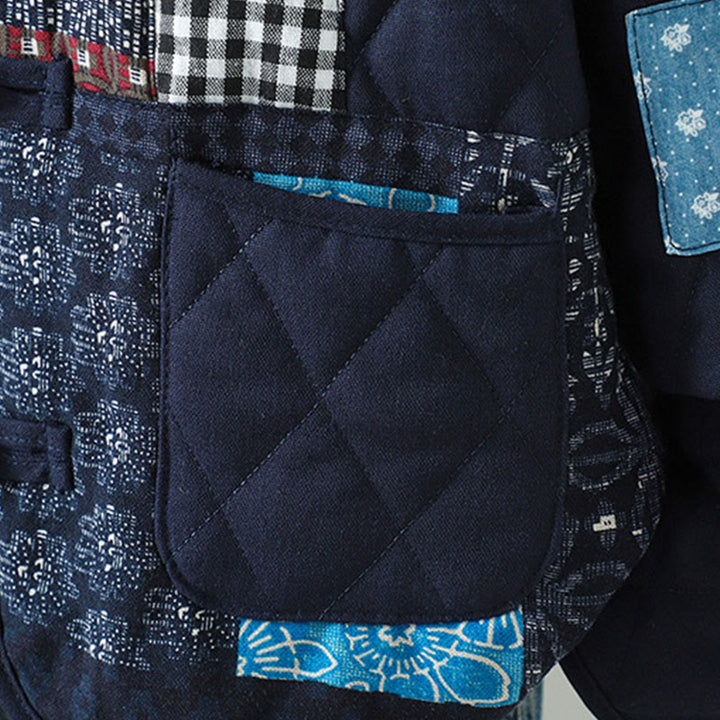 Buddha Stones Ethnic Frog-button Patchwork Women's Thickened Cotton Long Sleeve Jacket With Pockets - image 3