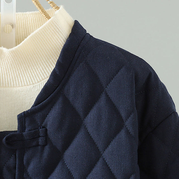 Buddha Stones Ethnic Frog-button Patchwork Women's Thickened Cotton Long Sleeve Jacket With Pockets - image 8