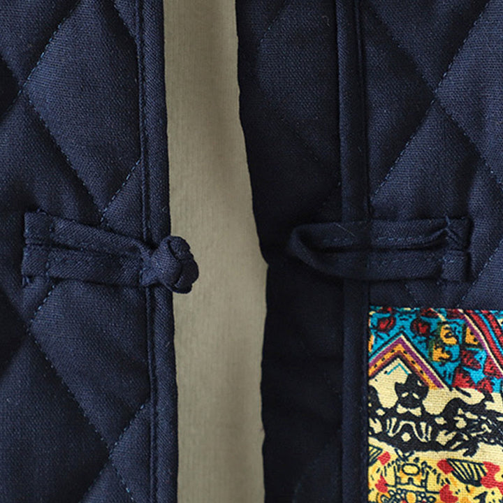 Buddha Stones Ethnic Frog-button Patchwork Women's Thickened Cotton Long Sleeve Jacket With Pockets - image 14