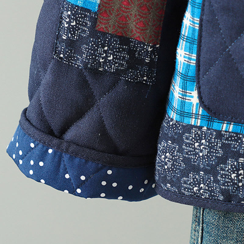 Buddha Stones Ethnic Frog-button Patchwork Women's Thickened Cotton Long Sleeve Jacket With Pockets - image 1