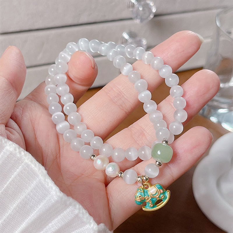Buddha Stones Year Of The Horse Chrysoberyl Glass Bead Peace Love Double-layered Bracelet - image 1