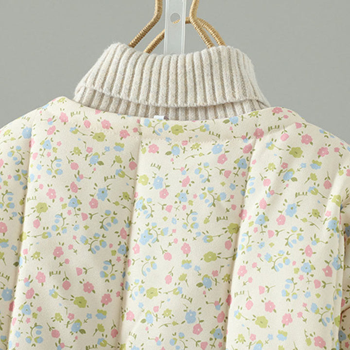 Buddha Stones Button Design Floral Pattern Women's Cotton Long Sleeve Thickened Jacket With Pockets - image 3