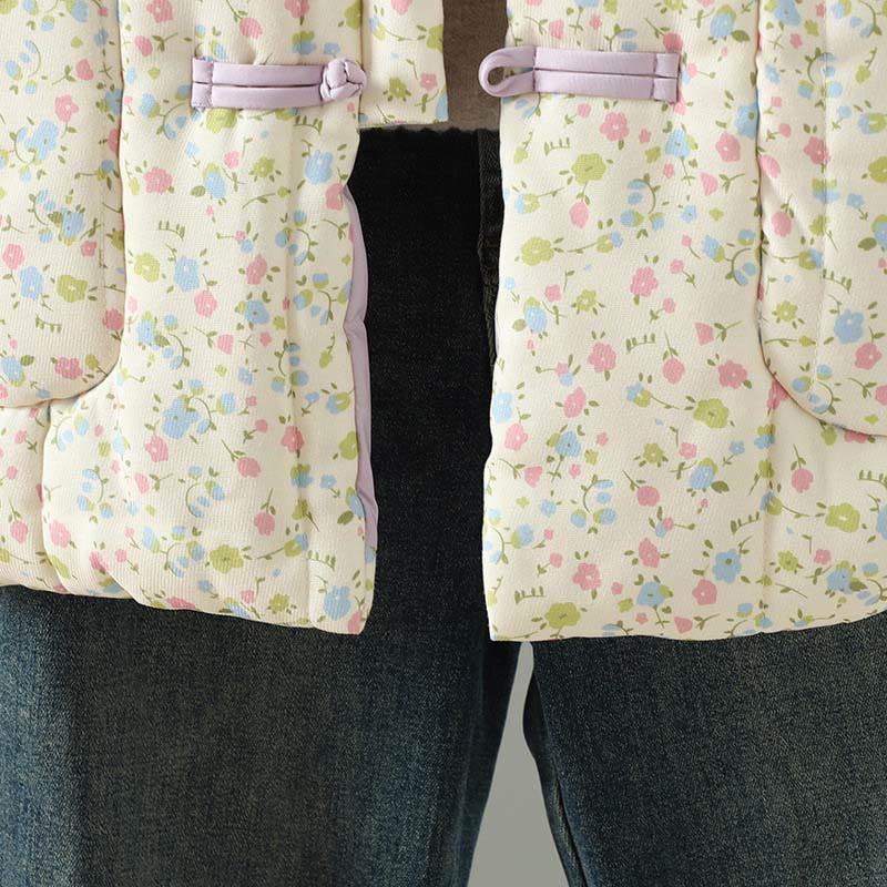 Buddha Stones Button Design Floral Pattern Women's Cotton Long Sleeve Thickened Jacket With Pockets - image 9