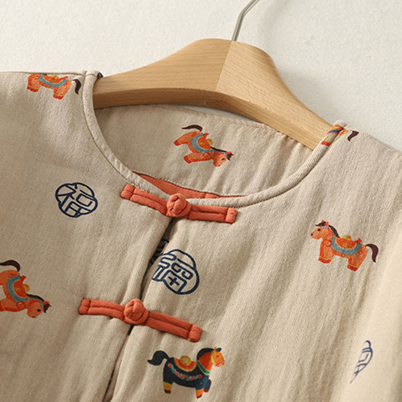Buddha Stones Horse Fu Character Pattern Frog-Button Design Women's Cotton Long Sleeve Thickened Jacket - image 7