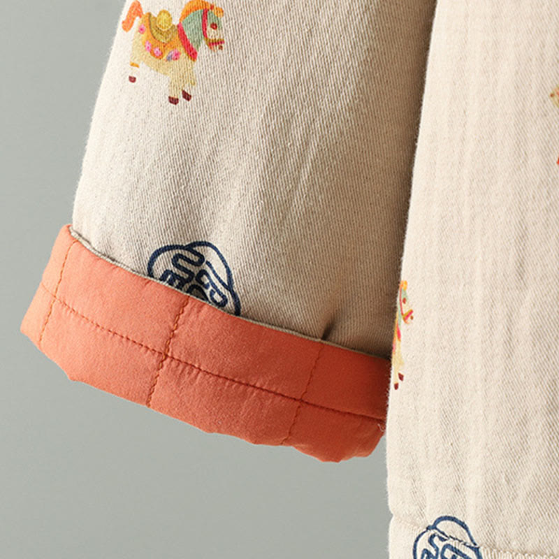 Buddha Stones Horse Fu Character Pattern Frog-Button Design Women's Cotton Long Sleeve Thickened Jacket - image 15