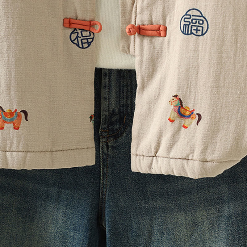 Buddha Stones Horse Fu Character Pattern Frog-Button Design Women's Cotton Long Sleeve Thickened Jacket - image 18