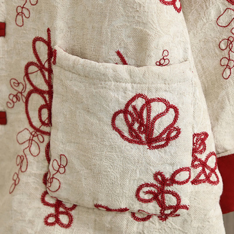 Buddha Stones Women's Winter Long Sleeve Stand Collar Frog-buttons Cotton-padded Jacket With Pockets - image 3