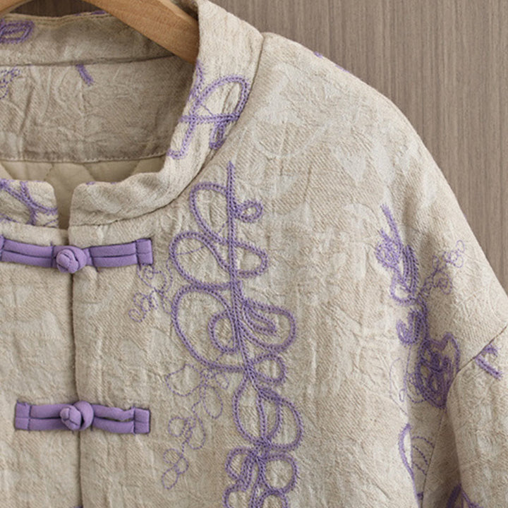 Buddha Stones Women's Winter Long Sleeve Stand Collar Frog-buttons Cotton-padded Jacket With Pockets - image 11