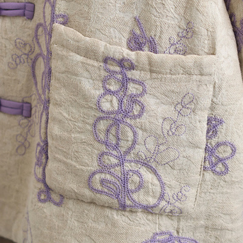 Buddha Stones Women's Winter Long Sleeve Stand Collar Frog-buttons Cotton-padded Jacket With Pockets - image 14