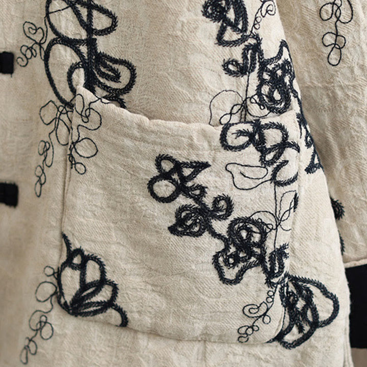 Buddha Stones Women's Winter Long Sleeve Stand Collar Frog-buttons Cotton-padded Jacket With Pockets - image 23