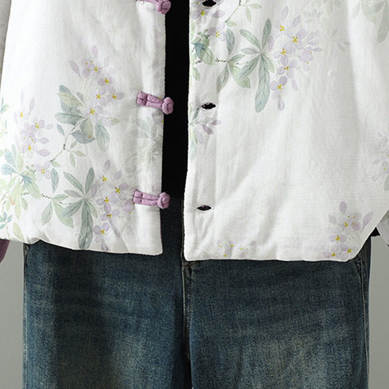 Buddha Stones Women's Printing Flower Pattern Long Sleeve Frog-buttons Cotton Jacket - image 8