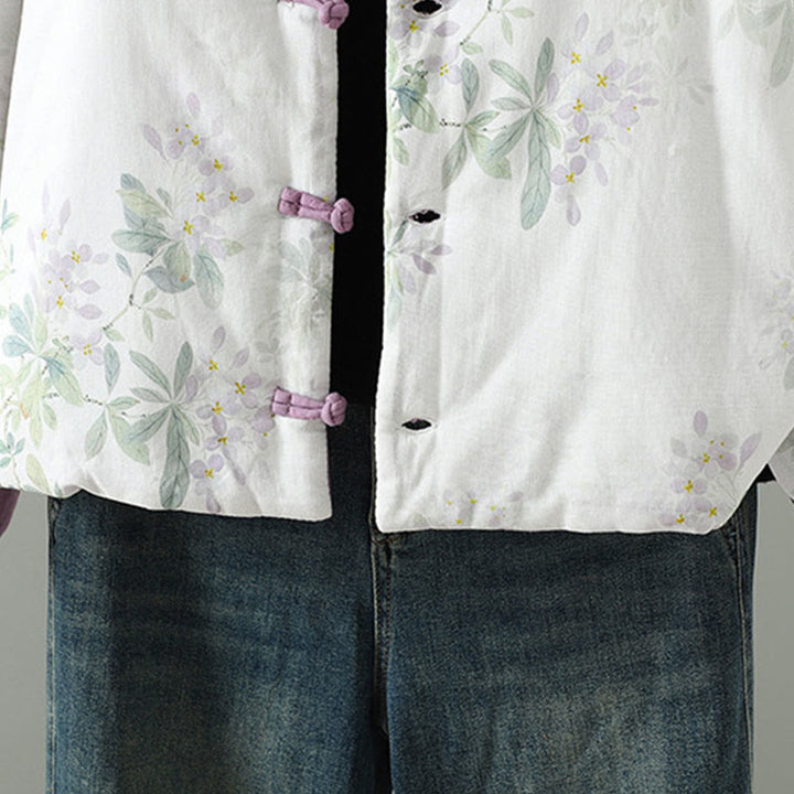 Buddha Stones Women's Printing Flower Pattern Long Sleeve Frog-buttons Cotton Jacket - image 8