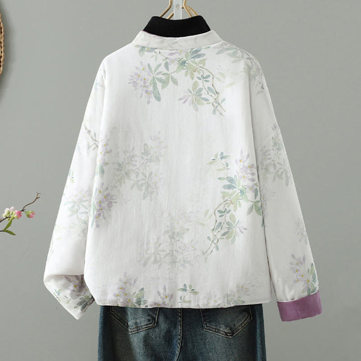 Buddha Stones Women's Printing Flower Pattern Long Sleeve Frog-buttons Cotton Jacket - image 1