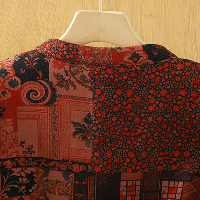 Buddha Stones Women's Ethnic Floral Long Sleeve Frog-buttons Cotton Thermal Jacket - image 4