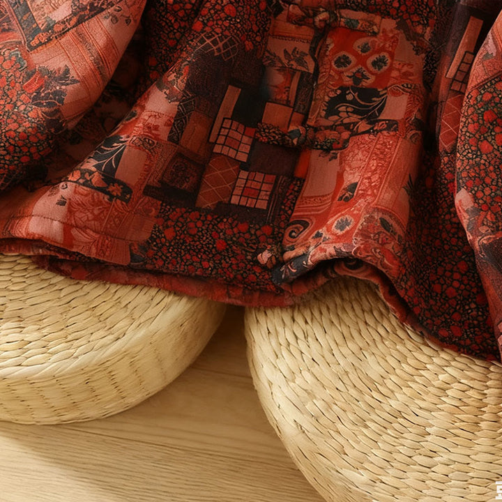 Buddha Stones Women's Ethnic Floral Long Sleeve Frog-buttons Cotton Thermal Jacket - image 10