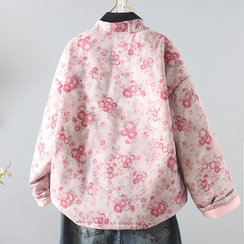 Buddha Stones Women's Commute LightPink Printing Floral Frog-buttons Cotton Long Sleeve Jacket - image 1