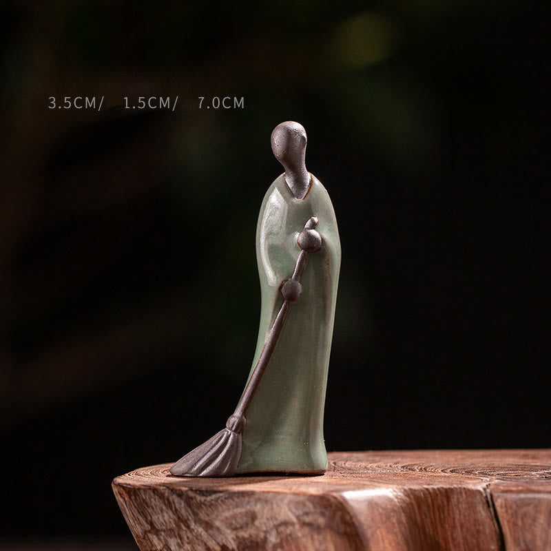 Buddha Stones Small Formless Buddha Sweeping Monk Ceramic Statue Home Decoration 3.5*1.5*7cm - Buddha 3.5*1.5*7cm - image 0