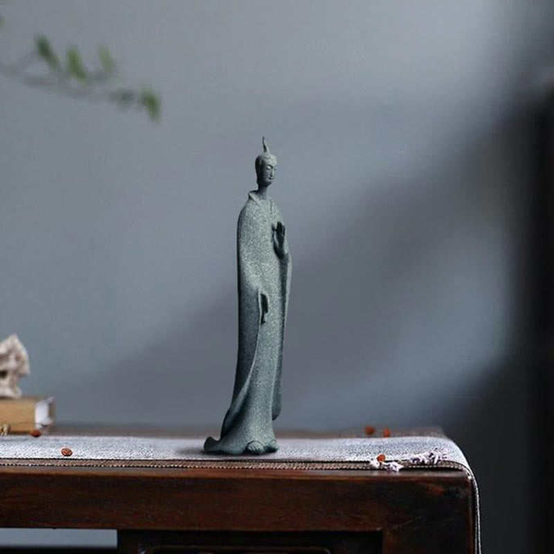 Buddha Stones Meditation Buddha Standing Statue Sandstone Home Decoration 3.8*6.5*17cm - image 1