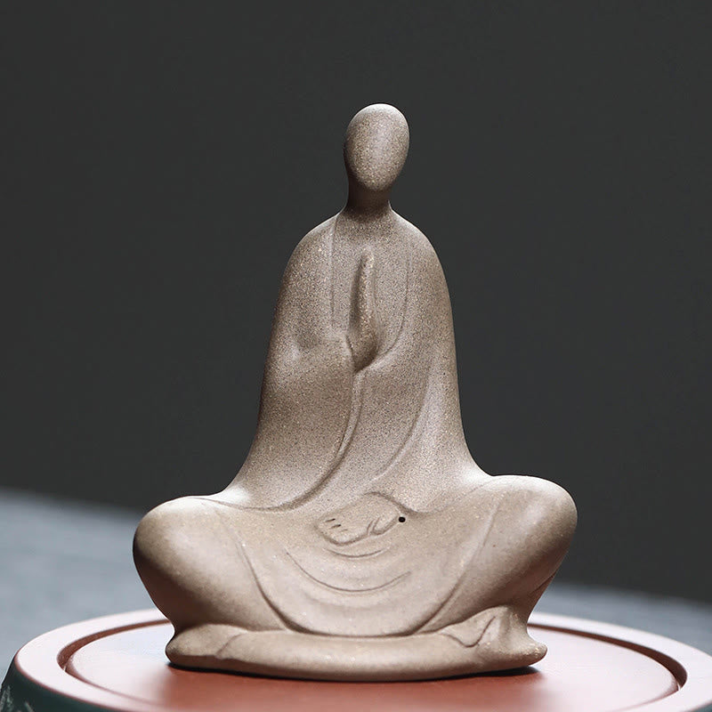 Buddha Stones Formless Buddha Prayering Ceramic Statue Zen Home Decoration 5*2.5*5.3cm - Brown 10.2*5.1*7.9cm - image 0