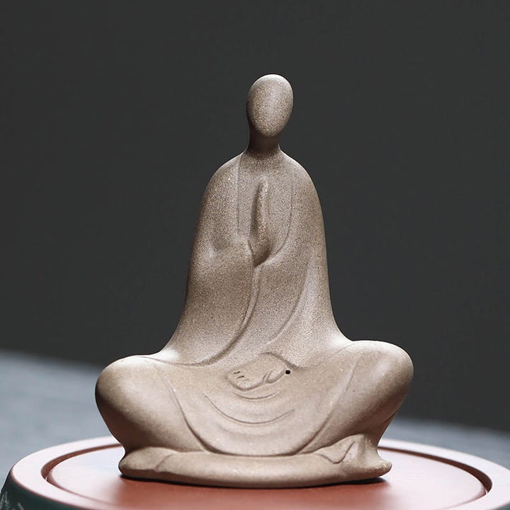 Buddha Stones Formless Buddha Prayering Ceramic Statue Zen Home Decoration 5*2.5*5.3cm - Brown 10.2*5.1*7.9cm - image 0
