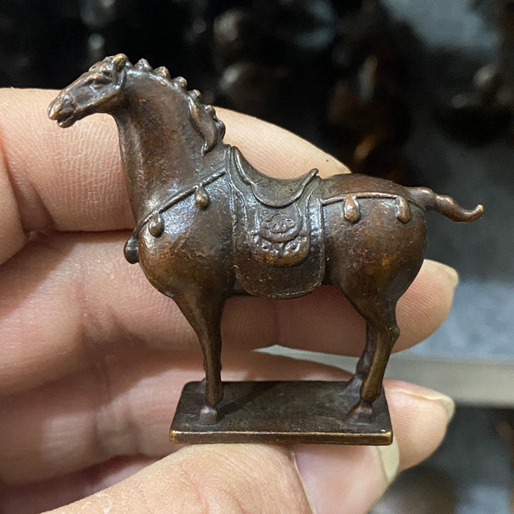 Buddha Stones Ancient Brown Year of the Horse Alloy Home Decoration 5.8*4.7 cm - Horse 5.8*4.7 cm - image 0