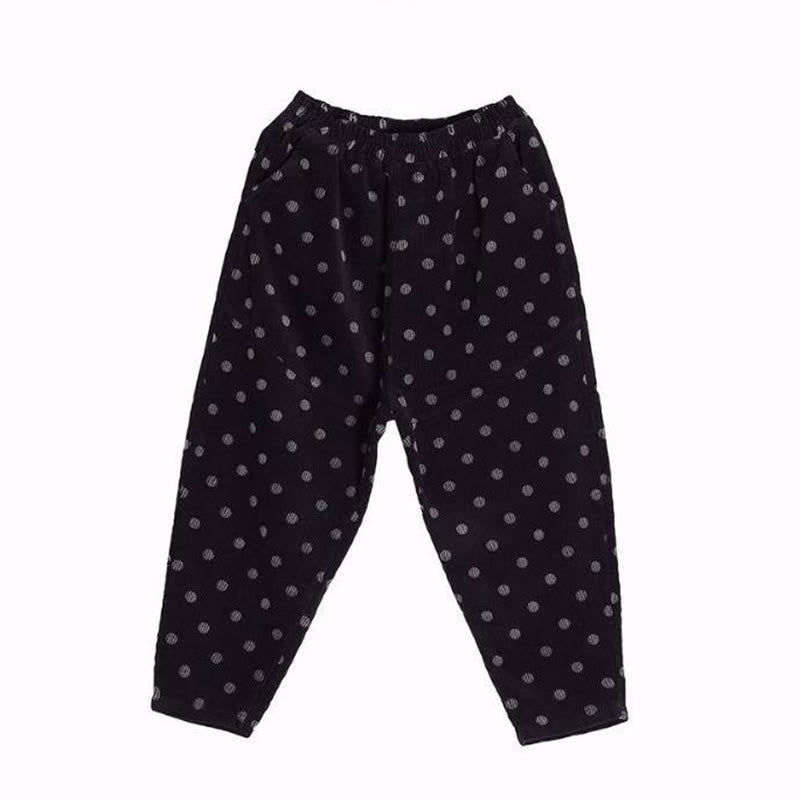 Buddha Stones Women's Fall Commute Printing Dot Pattern Corduroy Harem Pants With Pockets - image 18