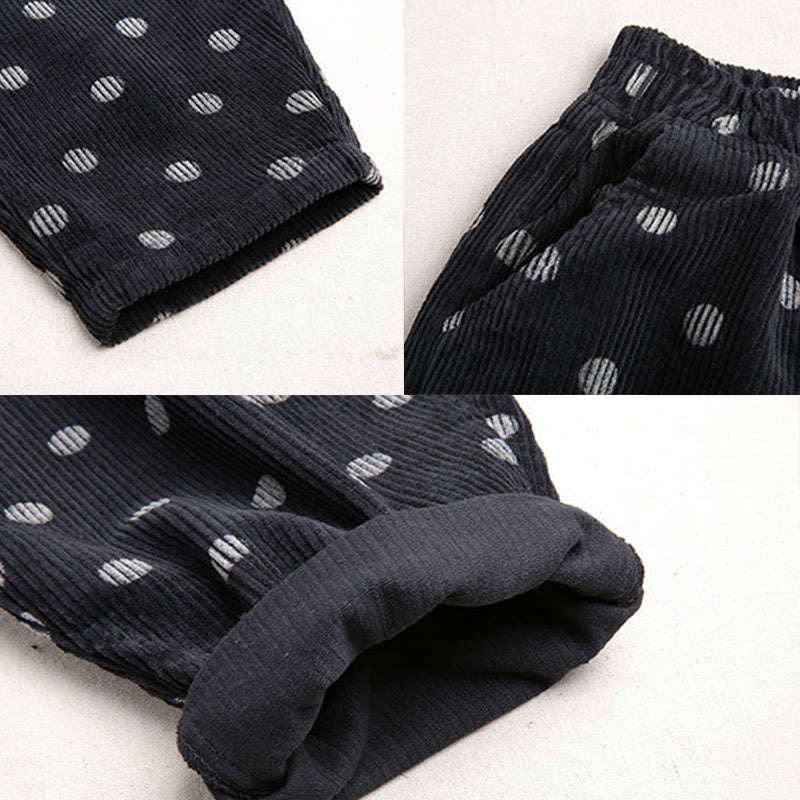Buddha Stones Women's Fall Commute Printing Dot Pattern Corduroy Harem Pants With Pockets - image 17