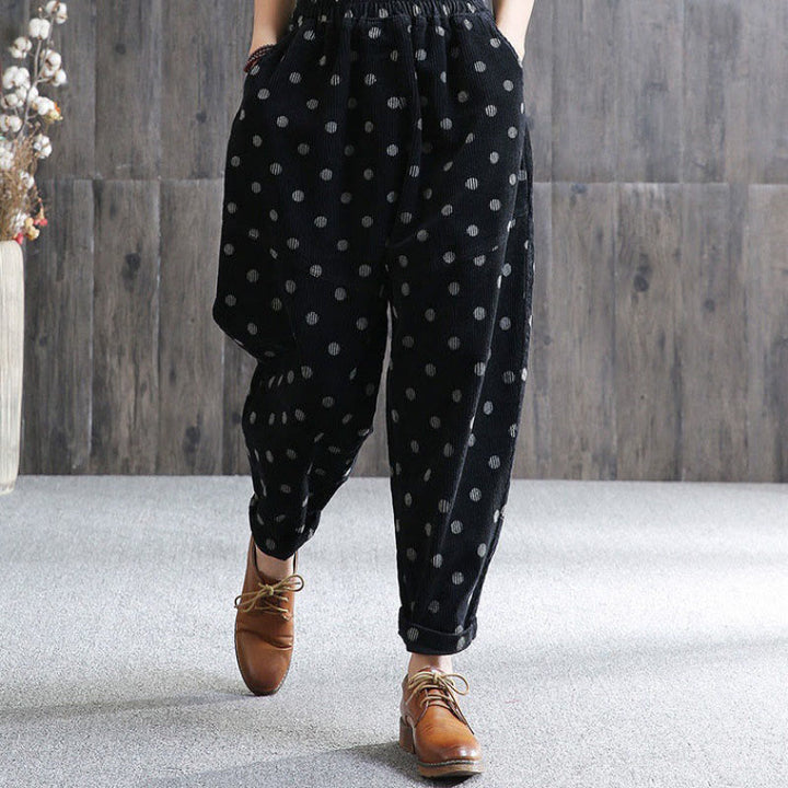 Buddha Stones Women's Fall Commute Printing Dot Pattern Corduroy Harem Pants With Pockets - MidnightBlue - US8-10，UK/AU12-14，EU40-42 (2XL) - image 7