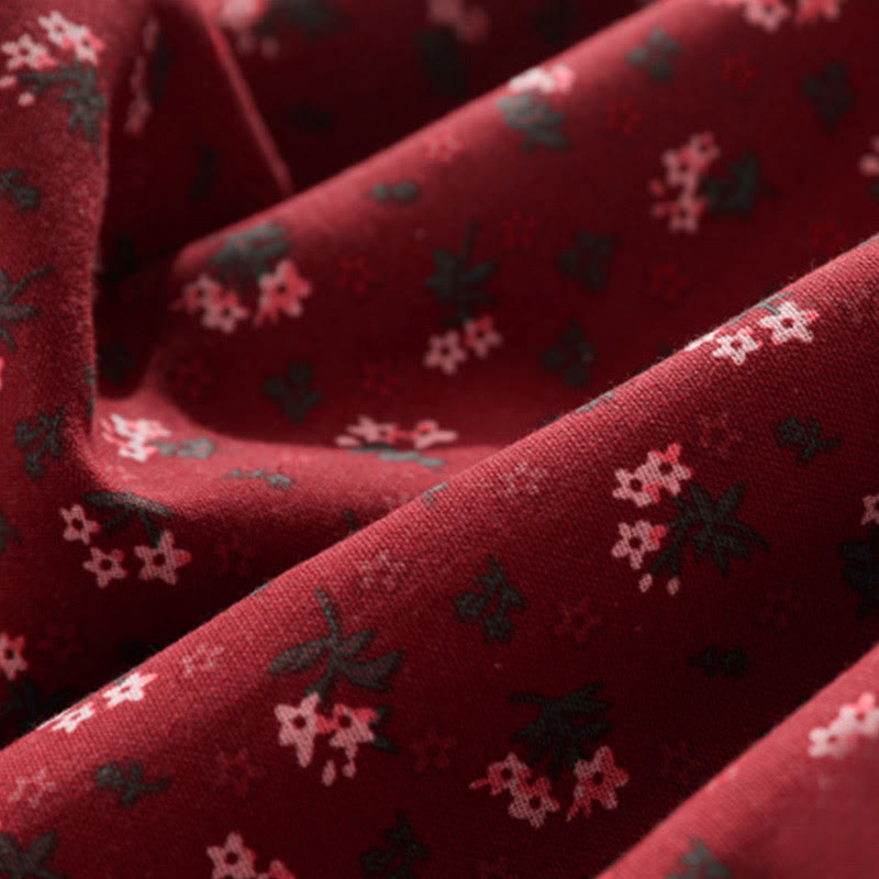 Buddha Stones Floral Pattern Lace Patchwork Design Long Sleeve Corduroy Midi Dress With Pockets - image 5