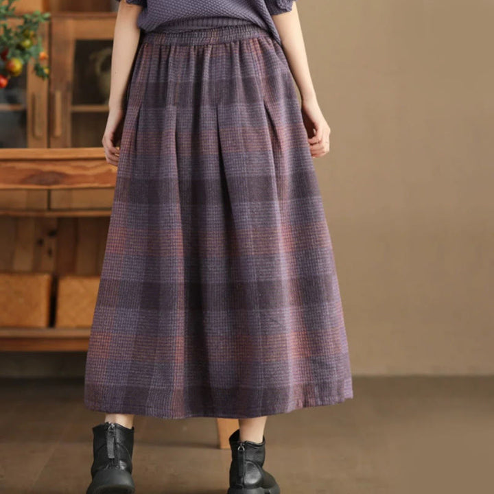 Buddha Stones Women's Winter Plaid Pattern Thermal 7-8 Length Skirt With Pockets - image 3