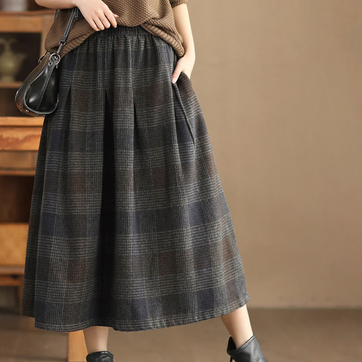 Buddha Stones Women's Winter Plaid Pattern Thermal 7-8 Length Skirt With Pockets - image 18