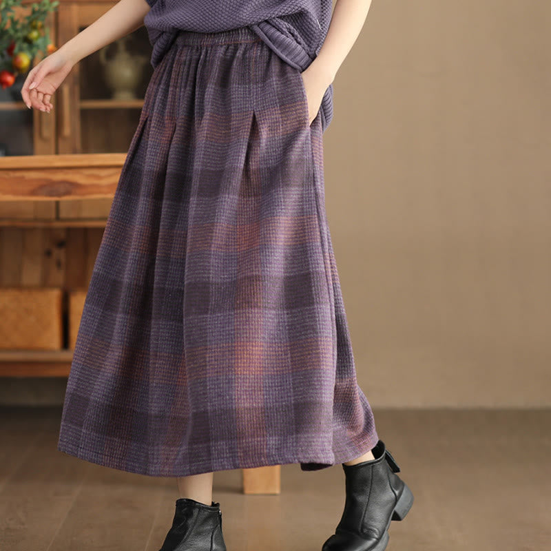 Buddha Stones Women's Winter Plaid Pattern Thermal 7-8 Length Skirt With Pockets - image 1