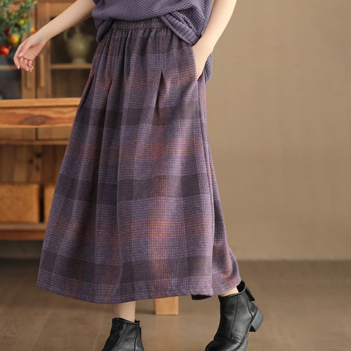 Buddha Stones Women's Winter Plaid Pattern Thermal 7-8 Length Skirt With Pockets - image 1