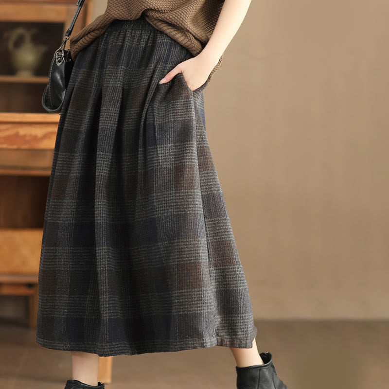 Buddha Stones Women's Winter Plaid Pattern Thermal 7-8 Length Skirt With Pockets - image 17