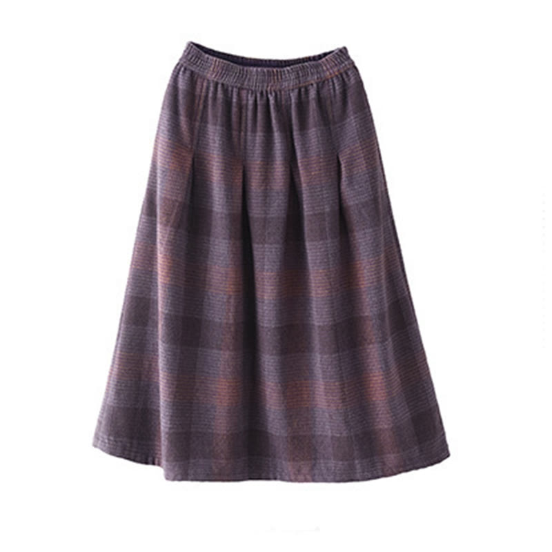 Buddha Stones Women's Winter Plaid Pattern Cotton Thermal 7-8 Length Skirt With Pockets - image 14