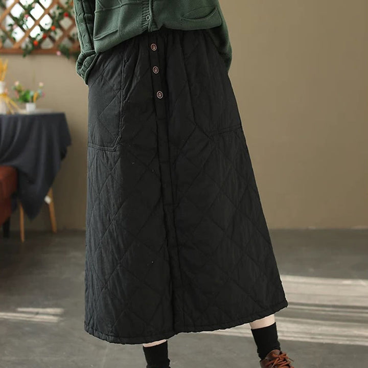 Buddha Stones Women's Plain Cotton Padded Thermal 7-8 Length Skirt With Pockets - image 10