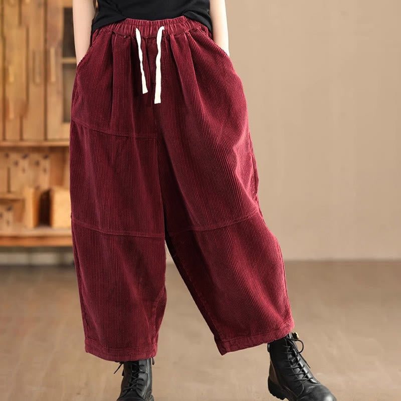 Buddha Stones Women's Drawstring Design Cotton Corduroy Thermal Fleece-Lined Pants With Pockets - FireBrick - US14，UK/AU18，EU46 (4XL) - image 5