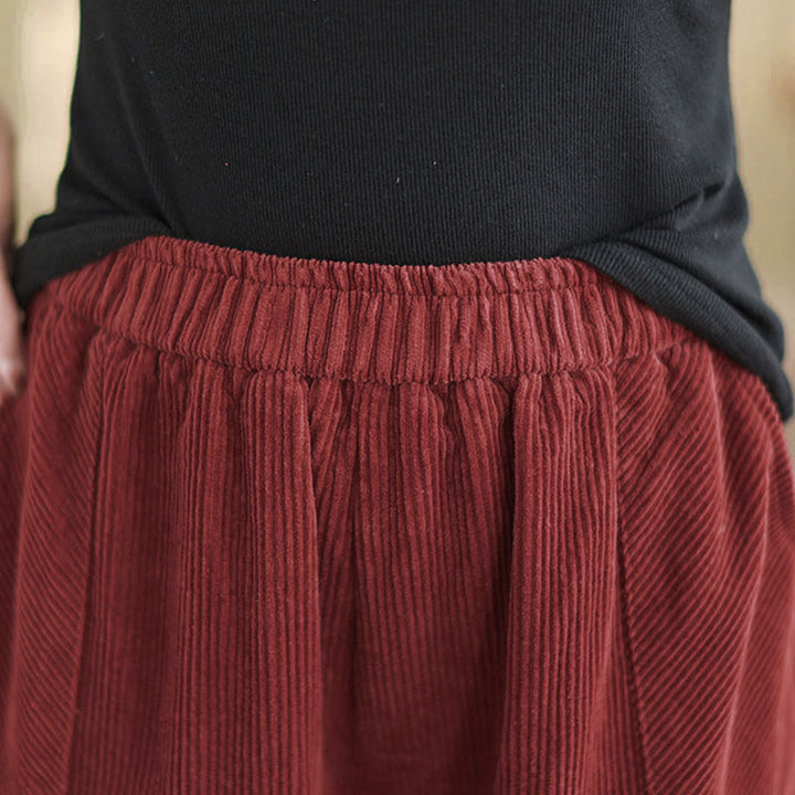 Buddha Stones Plain Elastic Waistband Design Women's Corduroy Harem Pants With Pockets - image 18