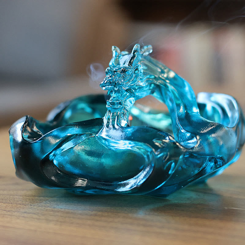 Buddha Stones Handmade Blue Dragon Liuli Crystal Art Piece Success Home Office Decoration - image 1