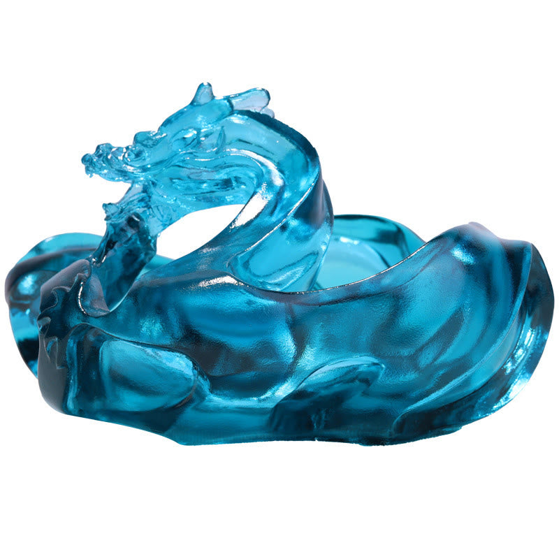 Buddha Stones Handmade Blue Dragon Liuli Crystal Art Piece Success Home Office Decoration - image 7