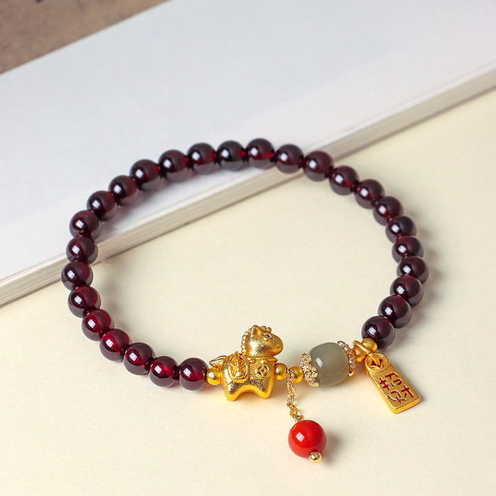 Buddha Stones Year Of The Horse Garnet Fu Character Lucky Fortune Charm Protection Bracelet - image 3