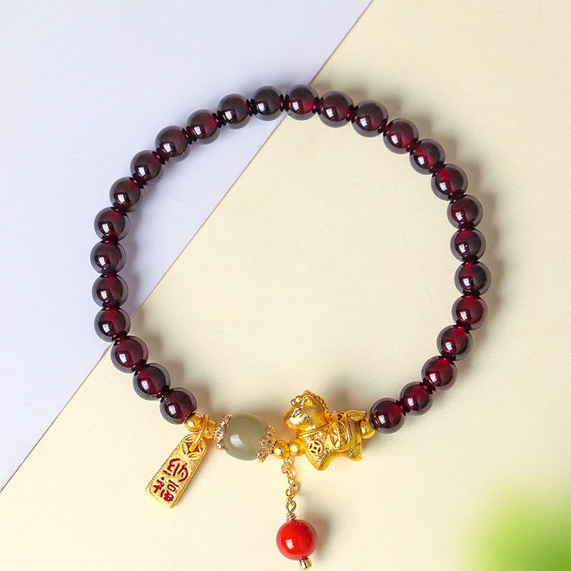 Buddha Stones Year Of The Horse Garnet Fu Character Lucky Fortune Charm Protection Bracelet - image 2