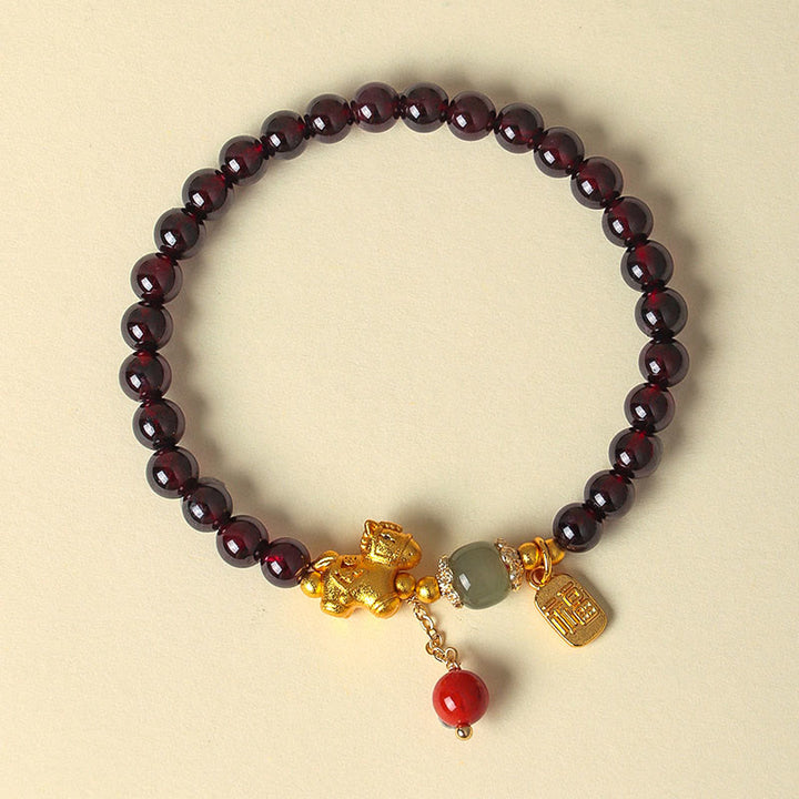 Buddha Stones Year Of The Horse Garnet Fu Character Lucky Fortune Charm Protection Bracelet - image 12