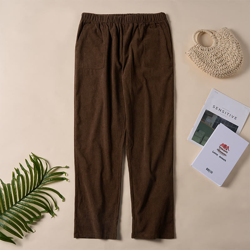 Buddha Stones Women's Commute Pure Color Corduroy Pants With Pockets - image 2