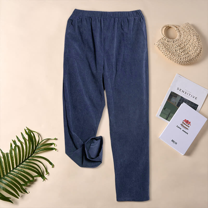 Buddha Stones Women's Commute Pure Color Corduroy Pants With Pockets - DarkBlue - US16，UK/AU20，EU48 (3XL) - image 21