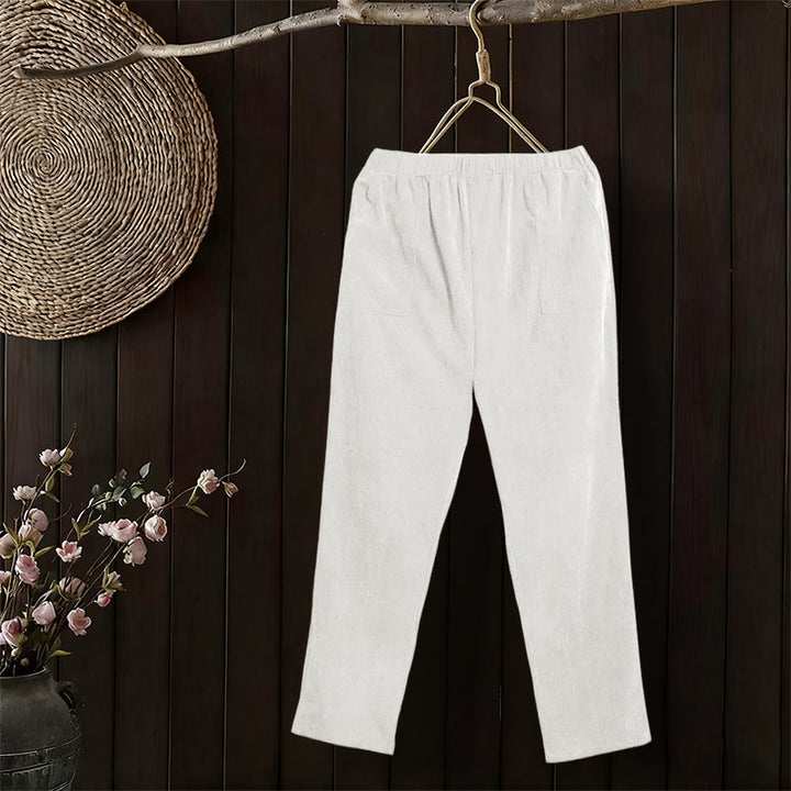 Buddha Stones Women's Commute Pure Color Corduroy Pants With Pockets - White - US16，UK/AU20，EU48 (3XL) - image 9